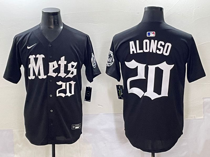 Men 2025 New York Mets 20 Alonso Black Five generations Joint Name Nike MLB Jersey style 8